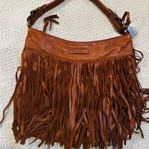 Frye Brown Fringe Leather Shoulder Purse.